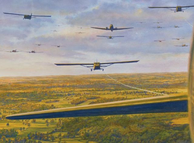 Aviones y planeadores de la 82ª Airborne llevando refuerzos a Normandía. 6 de junio de 1944