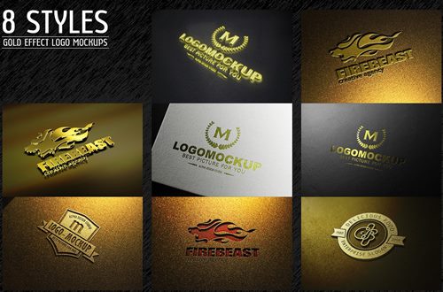 8 Styles Gold Effect Logo Mock-ups